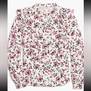 🩷J.Crew Women Ruffle long sleeve floral shirt size Medium